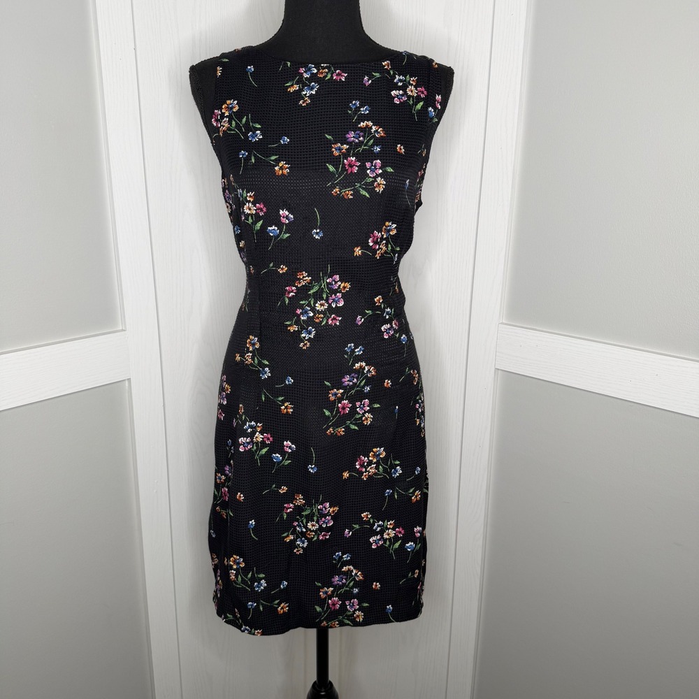 Dawn Joy Fashions Sheath Dress Womens 13-14 Black Floral Textured Sleeveless